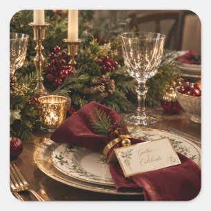 Elegant Christmas Table ,Luxury Holiday Tablescape Square Sticker