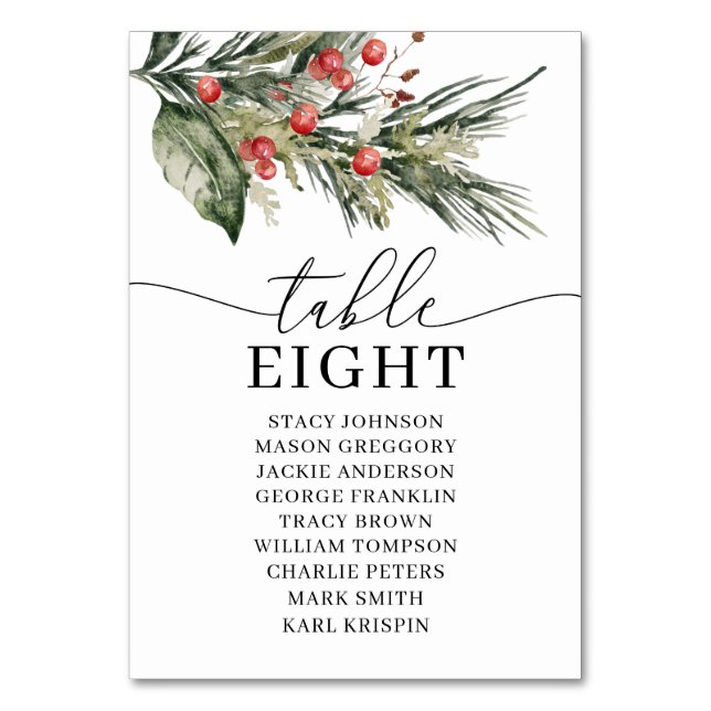 Elegant Christmas Table Numbers Seating Chart (Front)