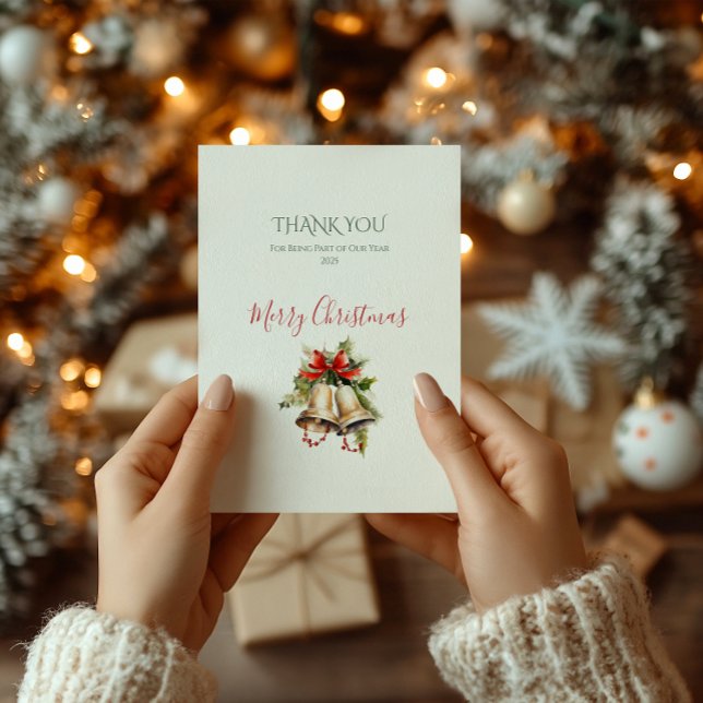 Elegant Christmas Thank You Card in Green and Red. (Classic Christmas Elegance thank you card — elegant holiday thank you card for family or corporate.)