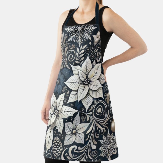 Elegant Christmas-Themed Poinsettia Apron (Insitu)