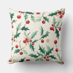 Elegant Christmas Throw Pillow– Red & Gold Holiday Cushion