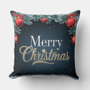 Elegant Christmas Throw Pillow– Red & Gold Holiday Cushion