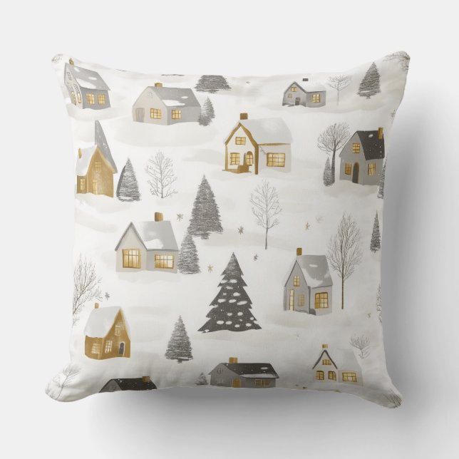 Elegant Christmas Throw Pillow – White and Gold (Front)