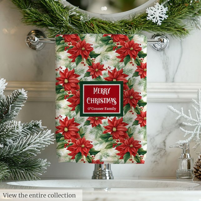 Elegant Christmas Towels Red Green Floral Design (Elegant Christmas Towels Red Green Floral Design)