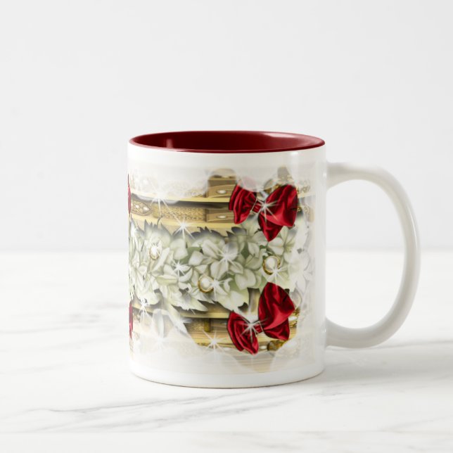 Elegant Christmas traditional snow coffee Two-Tone Coffee Mug (Right)