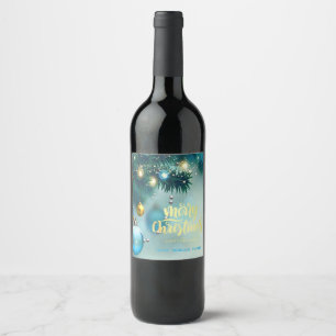 Elegant Christmas Tree,Balls,Stars  Wine Label