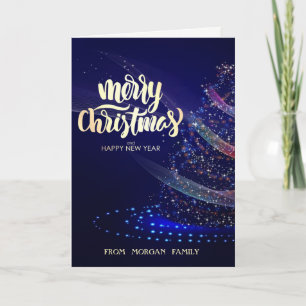 Elegant Christmas Tree,Blue Holiday Card