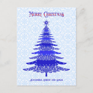 Elegant Christmas Tree Blue Personalised Holiday Postcard