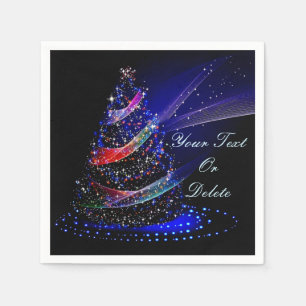 Elegant Christmas Tree Blue Pink Glittery Napkins