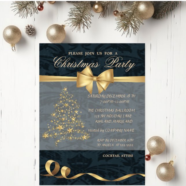 Elegant Christmas Tree ,Bow,Christmas Party Invitation (Creator Uploaded)