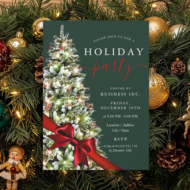Elegant Christmas Tree Bow Corporate Holiday Green Invitation (Elegant Christmas Tree Bow Corporate Holiday Green Invitation)