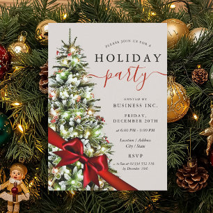 Elegant Christmas Tree Bow Corporate Holiday Invitation