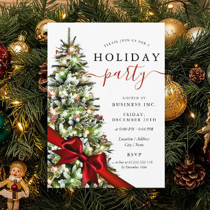 Elegant Christmas Tree Bow Corporate Holiday Invitation