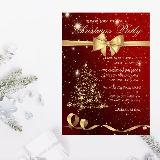 Elegant Christmas Tree ,Bow,Red,Christmas Party Invitation (Creator Uploaded)