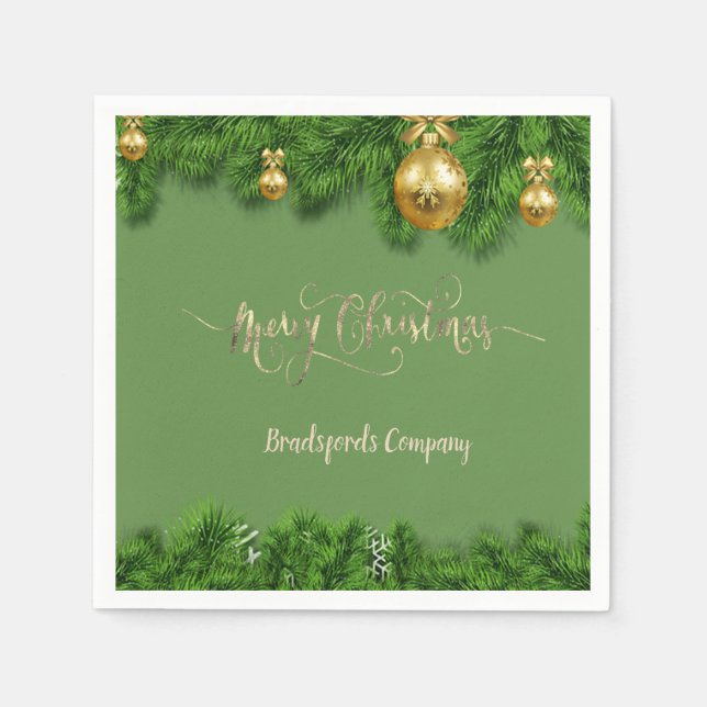 Elegant Christmas Tree Branches, Balls Napkin (Front)
