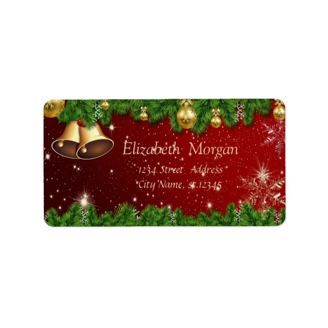 Elegant Christmas Tree Branches,Bell,Ornaments Label (Front)