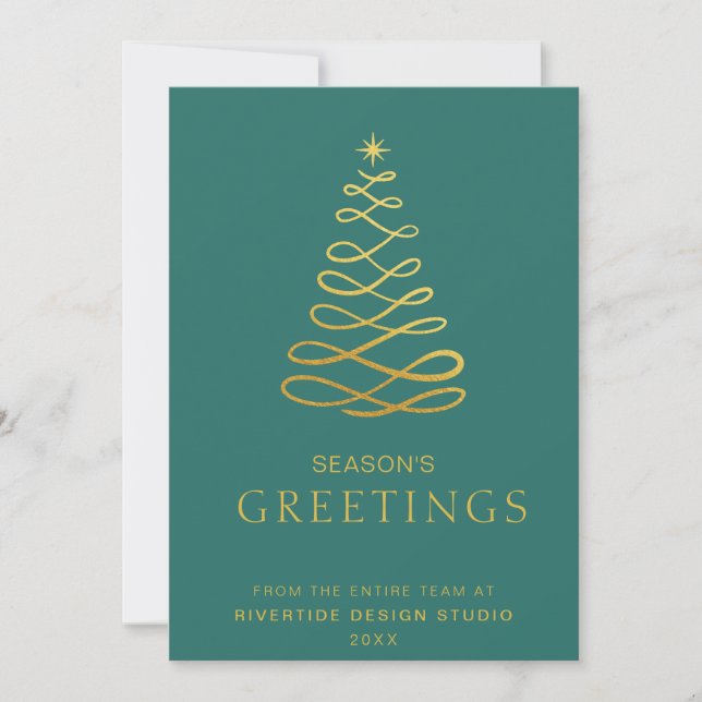 Elegant Christmas Tree Business Logo Corporate Holiday Card (Front)