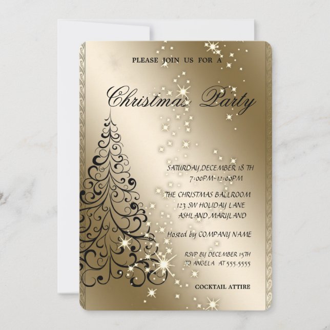 Elegant Christmas Tree,Christmas Party Invitation (Front)