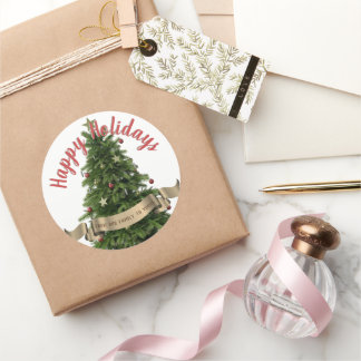 Elegant Christmas Tree Custom Happy Holidays Classic Round Sticker