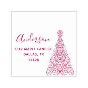 Elegant Christmas Tree Custom Name Return Address Self-inking Stamp