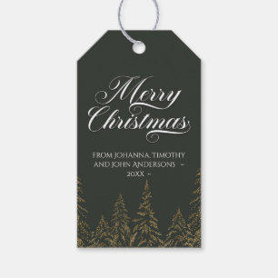 Elegant Christmas Tree Dark Green Gold Minimalist Gift Tags