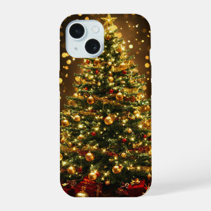 Elegant Christmas Tree Decorated With Lights iPhone 15 Case
