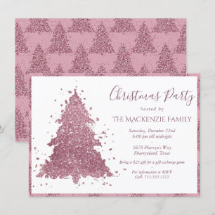 Elegant Christmas Tree   Dusty Mauve Pink Party Holiday Card