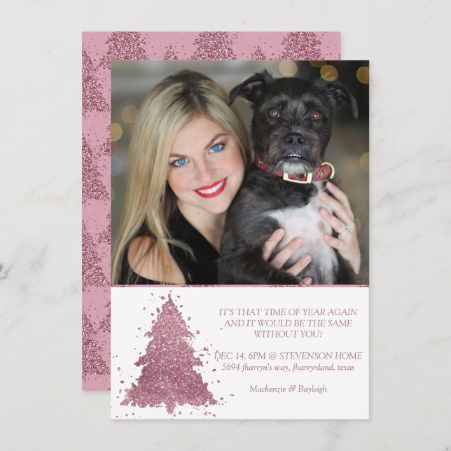 Elegant Christmas Tree | Dusty Mauve Pink Photo Holiday Card (Front/Back)