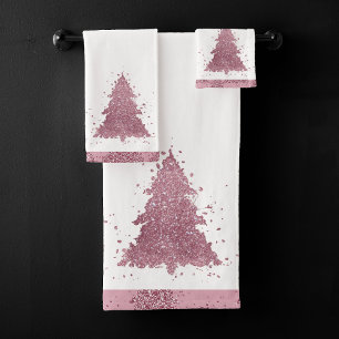Elegant Christmas Tree   Dusty Mauve Pink Splatter Bath Towel Set