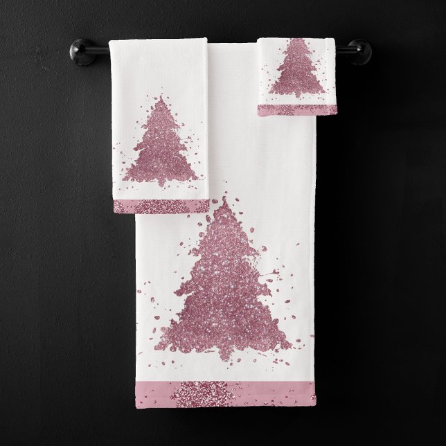Elegant Christmas Tree | Dusty Mauve Pink Splatter Bath Towel Set (Creator Uploaded)