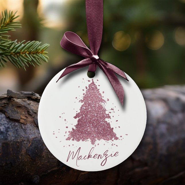 Elegant Christmas Tree | Dusty Mauve Pink Splatter Ceramic Ornament (Creator Uploaded)
