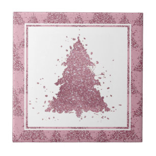 Elegant Christmas Tree   Dusty Mauve Pink Splatter Ceramic Tile