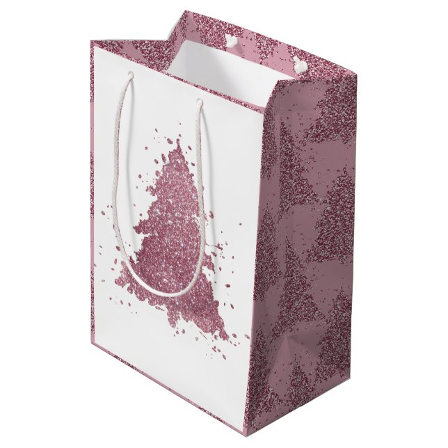 Elegant Christmas Tree | Dusty Mauve Pink Splatter Medium Gift Bag (Back Angled)