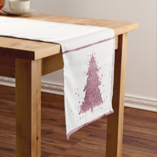 Elegant Christmas Tree   Dusty Mauve Pink Splatter Short Table Runner