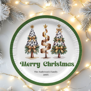 Elegant Christmas Tree Editable Custom Paper Plate