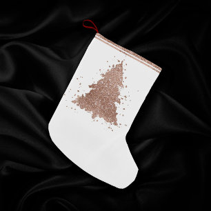 Elegant Christmas Tree   Glam Rose Gold Luxurious Small Christmas Stocking