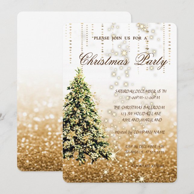 Elegant Christmas Tree,Glittery ,Christmas Party Invitation (Front/Back)