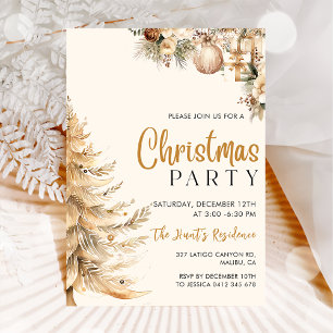 Elegant Christmas Tree Gold Christmas Party Invitation