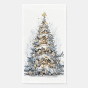  Elegant Christmas Tree Gold Ornaments Snow Napkin