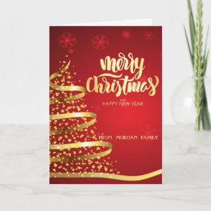 Elegant Christmas Tree Gold Stars Holiday Card