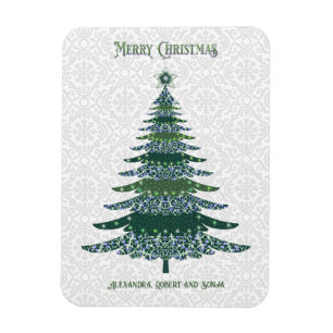 Elegant Christmas Tree Green White Personalized Magnet