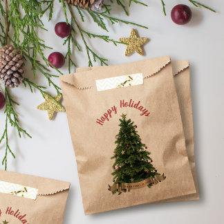 Elegant Christmas Tree Happy Holidays Festive Favour Bag