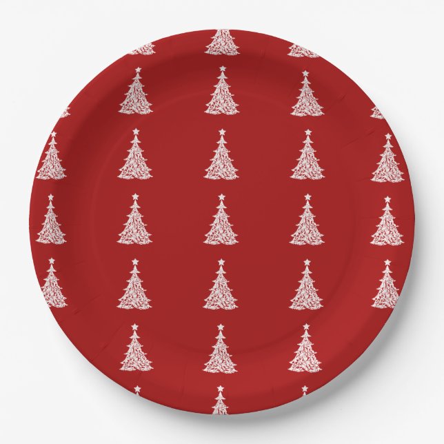 Elegant Christmas Tree Holiday Decor Paper Plate (Front)