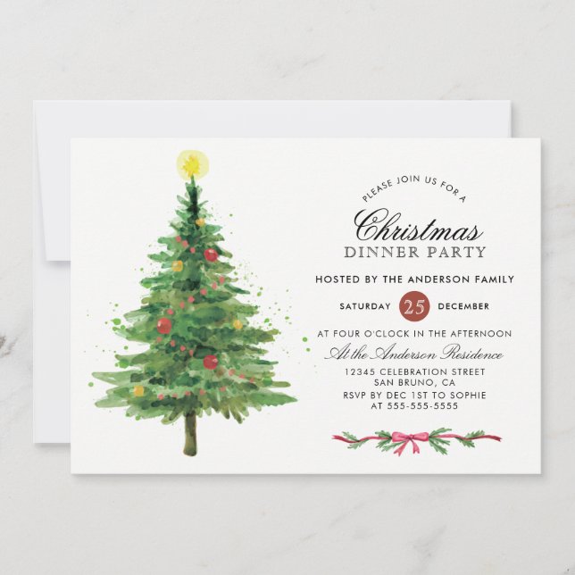 Elegant Christmas Tree | Holiday Dinner Party Invitation (Front)
