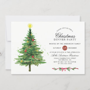 Elegant Christmas Tree   Holiday Dinner Party Invitation