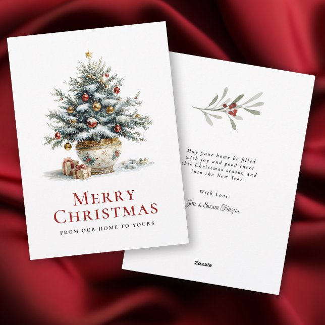 Elegant Christmas Tree in Porcelain Pot Holiday Card (Available in both printed and instant download digital formats!)
