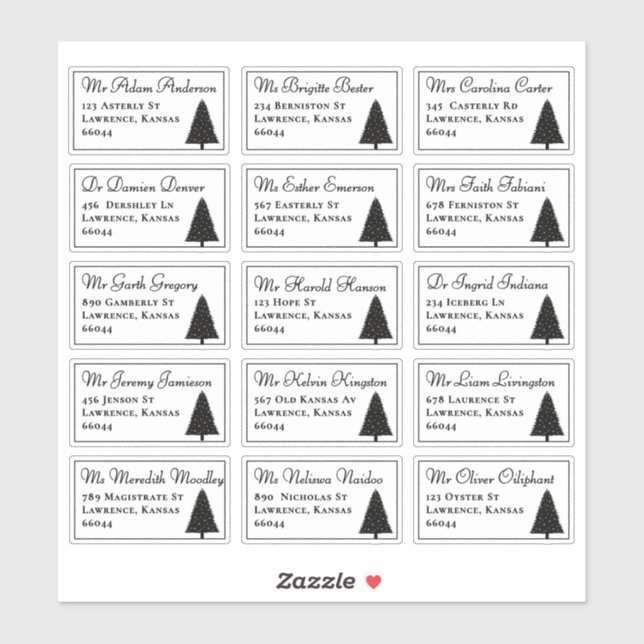 Elegant Christmas Tree Individual Names Address (Sheet)