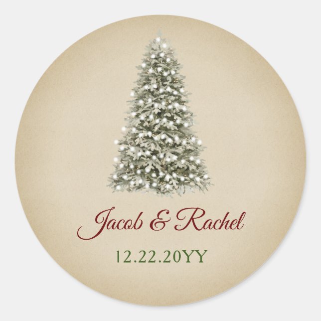 Elegant Christmas Tree Kraft Paper Wedding Classic Round Sticker (Front)