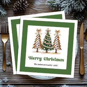 Elegant Christmas Tree Leopard Print Napkins Custo