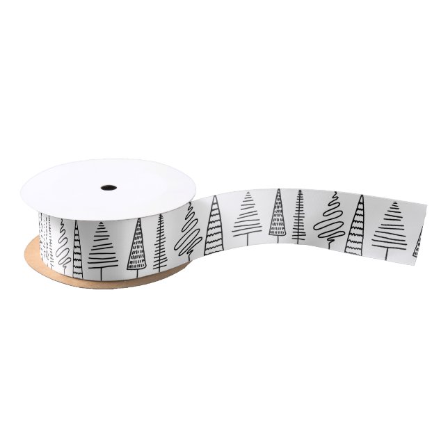Elegant Christmas Tree Line Pattern Minimal Satin Ribbon (Spool)